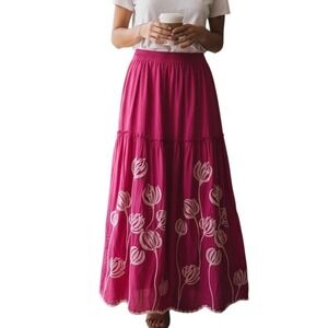 Laffaire Los Angeles Fuchsia Embroidered Boho Skirt Size M Cottagecore Gypsy